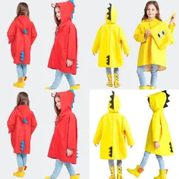 Cute Cartoon Dinosaur Children Raincoat With Cap Pupil Rainwear Red Yellow Poncho Girls Boy Solid Color Rain Waterproof Reusable 21jy G2