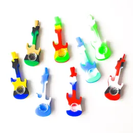 New Guitar Shape Silicone Hand Pipes Smoking pipe with bowl Oil Rig Glass Pipes bongs