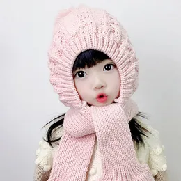 M325 Ny Vinter Söt Baby Kids Knitted Hat Varm Plysch Caps Scarf One-Piece Barn Stickade Mössor Boys Girls Hats