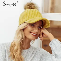 Simlpee Corduroy Hair Ball Регулируемая женская шляпа в стиле мода Осенняя зимняя женская шляпа повседневная элегантная шляпа Cacquette Y200714