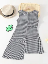 Girls Gingham Frilled Asymmetrical Hem Dress SHE