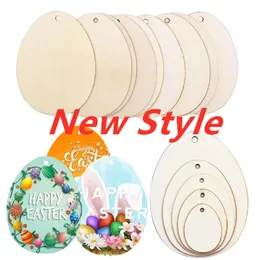 Lager 30/50/60/80mm DIY Easter Egg Wood Slices Easter HangiBng Pendant Ofinishe Crafts For Happy Kids Party Decoration