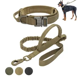 ミリタリー戦術犬の襟のひもの中程度の大きな犬の襟のためのリードドイツのシェパードの歩行訓練犬の襟制御ハンドル220210