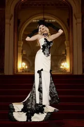 Vintage Schwarz-Weiß-Meerjungfrau-Hochzeitskleider Korsett-Applikationen Spitze 2023 Plus Size Gothic Brautkleider Retro Viktorianisch Vestidos de Novia