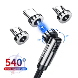 540 ° Rotera magnetkablar 3A Fast Laddning Micro USB Typ C Kabelmagnet Laddare Telefondatabondens ledning