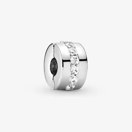 100 % 925 Sterling Silver Klart Sparkling Row Clip Berlocker Passar Original European Charm Armband Mode Kvinnor Bröllop Förlovning Smycken Tillbehör