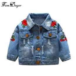 Primavera e outono bebê meninas denim jaquetas casacos flor bordado moda crianças outwear casaco crianças meninas jaqueta casual lj200828