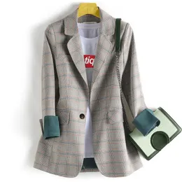 Bella Filozofia 2020 Kobiety Z Długim Rękawem Single Button Blazers Office Lady Elegancki Slim Casual Plaid Blazer Płaszcz Bluezer Mujer LJ201021