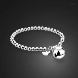 Enkelt mode 100% 925 Sterling Silver Charm Armband för kvinnor Söt Bell Ball Tjej Bangle Europa Japan Korea Smycken1