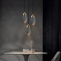 Modern LED Crystal Pendant Lamps Creative Restaurant Bar Copper Chandelier Long-Line Bedroom Bedside Hanging Lamp