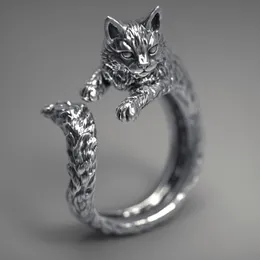 S1966 Fashion Jewelry Cat Ring Vintage Black Sliver Opening Justerbar kattring