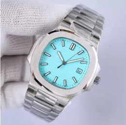 2022 Mens Watch Automatic Mechanical Movement Stainless steel watchband Oval Dial light blue Waterproof High Business Wristwatches