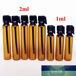 100 adet / grup 1 ml 2 ml Amber Cam Parfüm Şişesi Boş Tüp Glass1cc 2cc Örnek Te Damlalıklı Kahverengi Ile Flakon