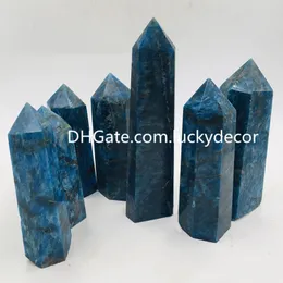 10Pcs Natural Single Terminated Blue Apatite Gem Quartz Crystal Stone Healing Column Point Wand Therapy Stick Obelisk Tower Generator Reiki