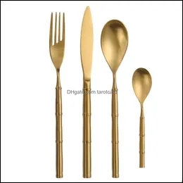 Dinnerware Sets Kitchen, Dining & Bar Home Garden Gold Plated Cutlery Knives Forks Teaspoons Set 304 Stainless Steel Golden Luxury Tableware