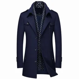 Plus Size 5XL 6XL Men's Scarf Collar Wool Coat Winter New Fashion Business Thick and Warm Male Brand Overcoat Navy Coffee 201126