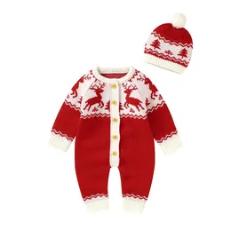 0-18M新生児の幼児の赤ちゃん女の子男の子のクリスマス衣装ニット長袖の鹿ローマンジャンプスーツ暖かいクリスマスの服