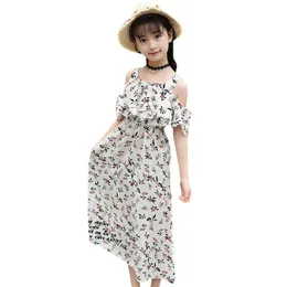 Sommar klänning flicka strand av axel barn klänning lång blommig barn klänning tonårsflickor barnkläder 4 6 8 10 12 13 år g1218