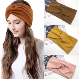 Kors kvinnor huvudband solid färg bred turban twist stickad bomull hårband hår tillbehör smink knutna headwrap baby smycken