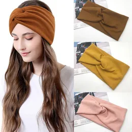 Krzyż Kobiety Opaska Solidna Kolor Szeroki Turban Twist Trykotowy Bawełna Hairband Akcesoria do włosów Makeup Wiązany Headwrap Biżuteria