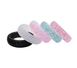 Women Jewelry Silicone Wedding Rings 5.5mm Glitter Silicone Rubber Flexible Ring Band Mixed Color Size Wedding Sports Enthusiast 2021