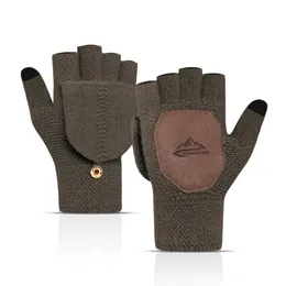 新しい手作りメンズ屋外スポーツニットハーフフィンガーグローブは暖かい耐摩耗性の革Palmの手袋を保つ