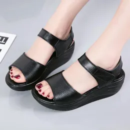 Mazefeng marka platforma Sandały Kobiety klinowe na wysokim obcasie buty kobiety klamra skórzana skórzana płótno letnia zapatos mujer kliny kobieta sandał11