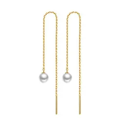 Fashion Design New Gold Silver Color Stainless Steel Ear Threader Earrings Tassel Imitation Pearl Drop Earring For Women Best Gift Jewelry
