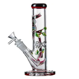 Düz Perc Su Boruları 3D Baykuş Nargile Yaygın Downstem Cam Bong Glow Koyu Yağ DAb Rigs 18mm Kadın Ortak 5mm Kalın Bongs Bowl LXMD20106 Toptan