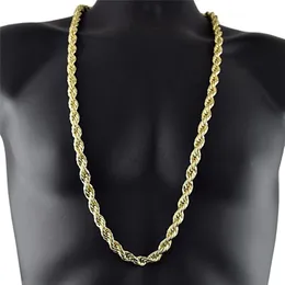 10 mm tjock 90 cm långt rep Twisted Chain 24k guldpläterad hiphop vriden tung halsband för män