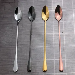 200pcs/lot Stainless steel spoon golden black colorful silver electroplated long ice spoon stir coffee spoon tableware