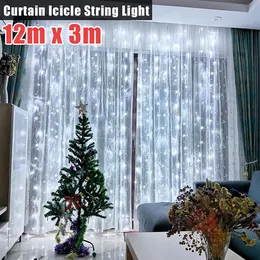 12m x 3m 1200-LEDの暖かい白いライトロマンチックなクリスマスの結婚式の屋外の装飾カーテン文字列ライト米国の標準的な暖かい白ZA000935
