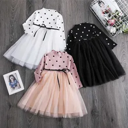 Jesień Długie Rękawy Toddler Baby Girl Dress Kids Girls Tutu Casaul Stroje Kropki Dzieci Ubrania 1 2 3 4 5 lat Vestidos 211231