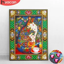 HUACAN Special Shaped Diamond Painting Animal Picture Of Rhinestones 5D DIY Partial Round Diamond Mosaic Cat Home Decor 40x50 201201