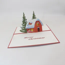 3d pop up tecknad jul hus träd hälsningskort handgjorda kreativa kirigami origami festliga parti leveranser