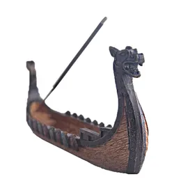 Dragon Boat Incense Stick Holder Burner Hand Carved Carving Censer Ornament Retro Incense Brännare Traditionell design Y0107