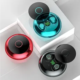 T50 TWS Bluetooth hörlurar Mini Osynliga Trådlösa hörlurar HiFi stereo Vattentät Sport Headset LED Touch Earbud med MIC