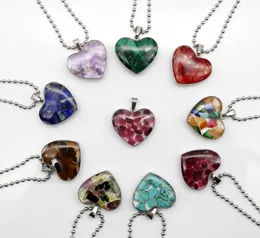 Stainless steel chain gravel stone heart Glass pendant pink quartz crystal agates turquoises malachite stone necklace