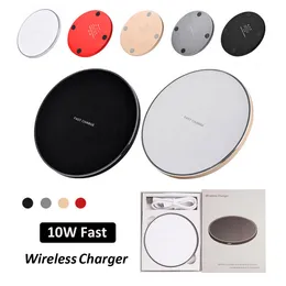 Carregador sem fio rápido Qi Metal de 10 W para iPhone 12 11 Pro Xs Max X Xr Almofada de carregamento sem fio rápido para Samsung