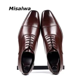 Misalwa Cap-toe Classic Men Dress Shoes Wing-tip Derby PU Leather Big Size 38-46 3.5CM Heel Elegant Suit Business Formal Oxfords 201215