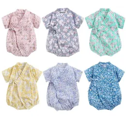 0-3years Baby Girl Boys Odzież Pajacyki Kombinezon Krótki Rękaw Floral Print Szlafrok Miękkie Bawełniane Kimono Noworodka Sleepwear1