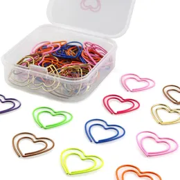 50Pcs/Lot Heart Shaped Paper Clips Bookmark Planner Tools Scrapbooking Tools Memo Clip Metal Binder Paperclip Random Color