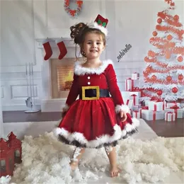 Jul Kids Baby Girls Fleece Dress O-Neck Long-Sleeve High-Waist Kjol med Back Zipper Party Pageant Santa Dresses - LJ200921