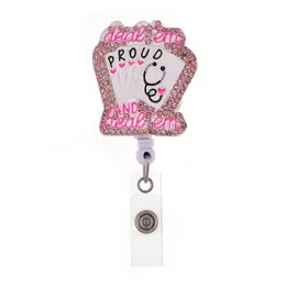 Fashion Key Rings Cute Pink Rhinestone Retractable ID Holder For Nurse Name Accessories Badge Reel With Alligator Clip