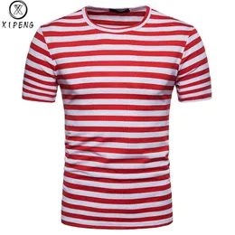 O-neck bomull tee 2020 vår sommar ny casual kortärmad t-shirt män märke kläder röd vit randig t-shirt homme s-xxl