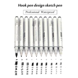 10Pcs/set Waterproof Ink Black Micron Neelde Drawing Pen Pigment Fine Line  Sketch Markers Pen For Hand-Paint anime Art Supplies