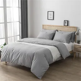 Solid Color Gray Duvet Cover US Queen King Twin size Reversible 100%Cotton Bedding Set 3 Pieces with Zipper Soft and Breathable 201021