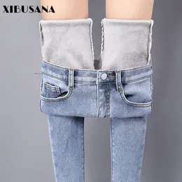 Xibusana Winter warm Hinzufügen von Samt Jeans Frauen Denim Pants Verdickte Casual Skinny Bleistift Hose Elastische Strtech Slim Hose 210203