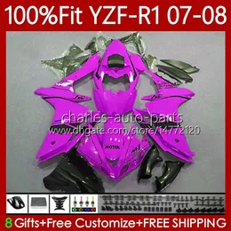 Инъекция пресс-формы 100% подходит для тела Yamaha Glossy Rose YZF1000 YZF-R1 YZF R1 1000CCC 2007-2008 Кузов 91NO.142 YZF R 1 1000 CC 2007 2008 YZF-1000 YZFR1 07 08 OEM обтекатель