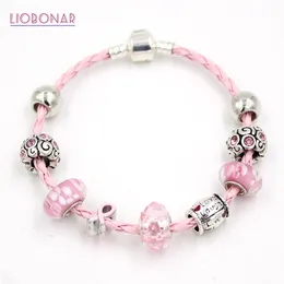 Bröstcancer Medvetenhet Smycken Lampa Murano Glaspärla Live Laught Love Pink Ribbon Bröstcancer Armband för Kvinnor Gåvor Y1218